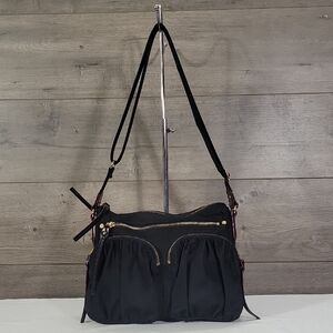 MZ Wallace Paige Black Nylon Crossbody Shoulder Bag Purse Satchel